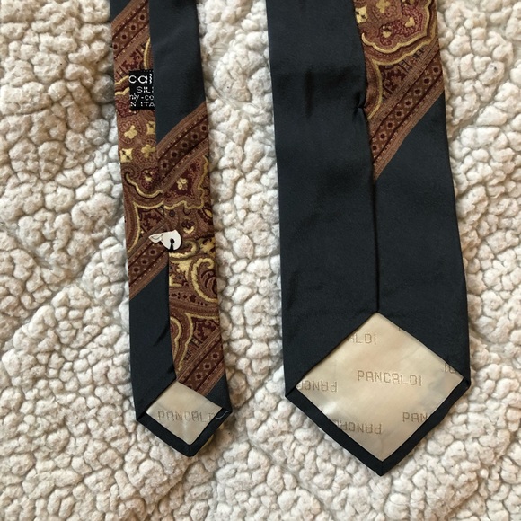 Pancaldi Black and Tan Paisley Print Silk Tie - Picture 5 of 5